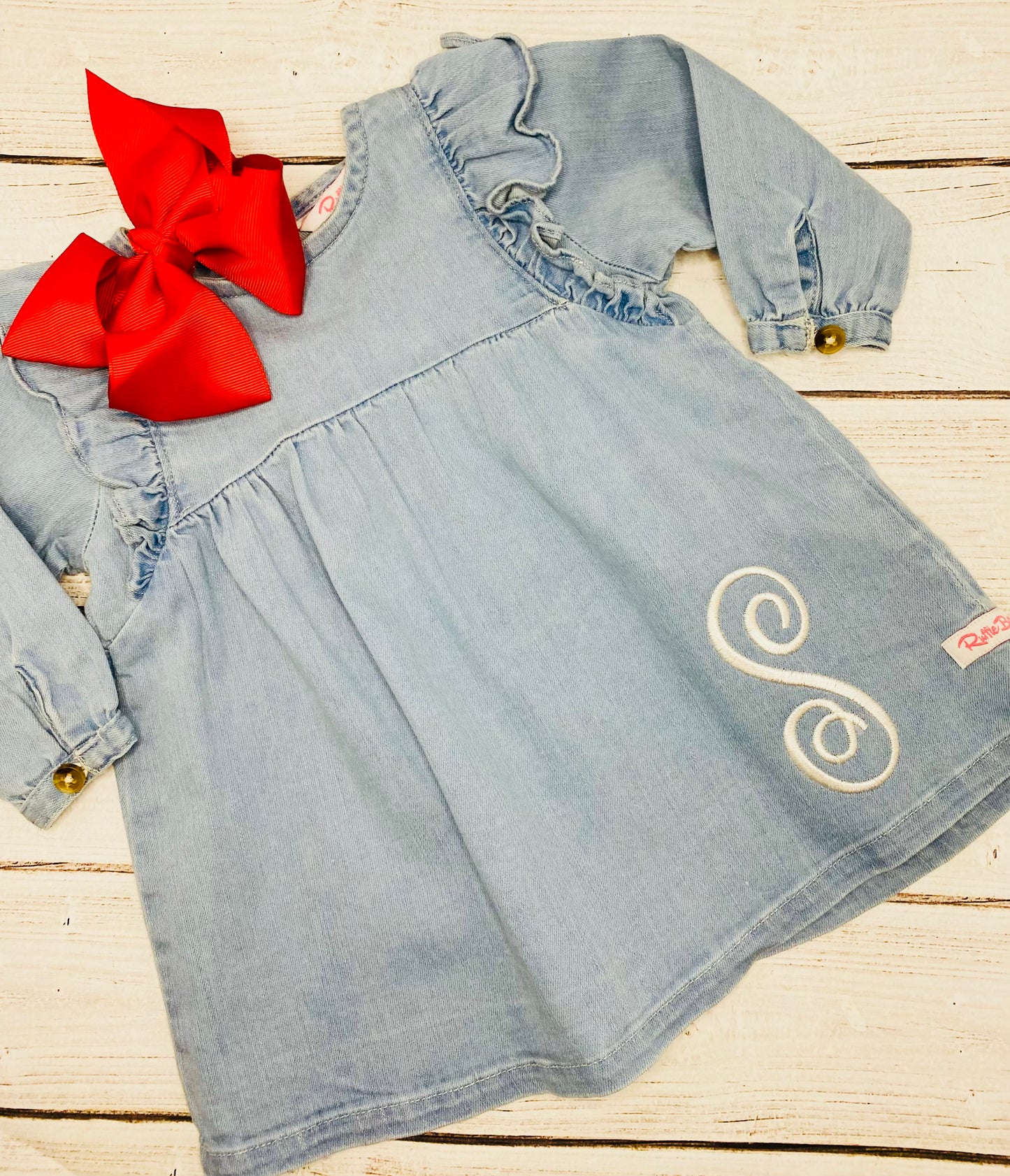 Denim Lightwash Flutter Button Back Dress