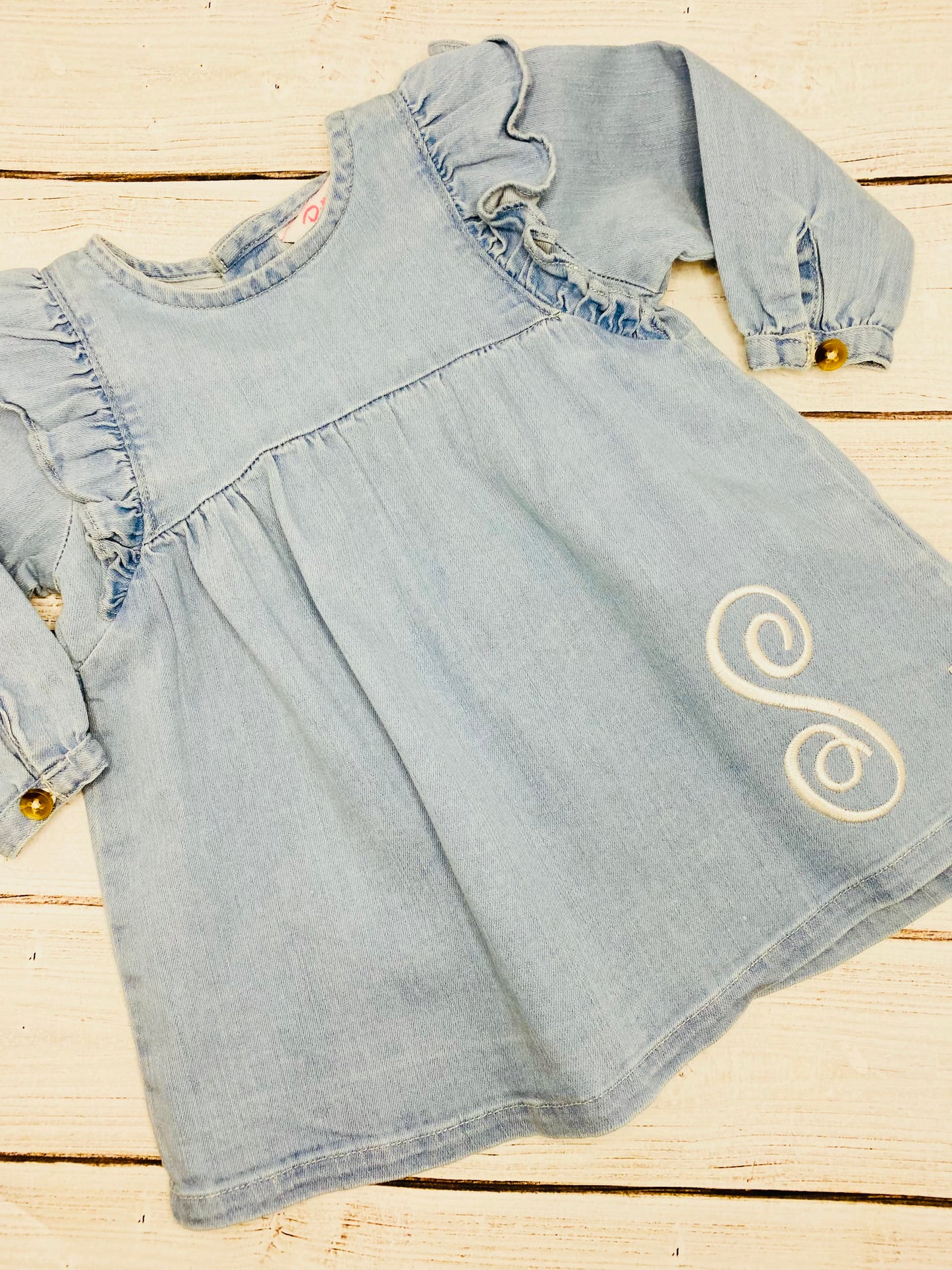 Denim Lightwash Flutter Button Back Dress
