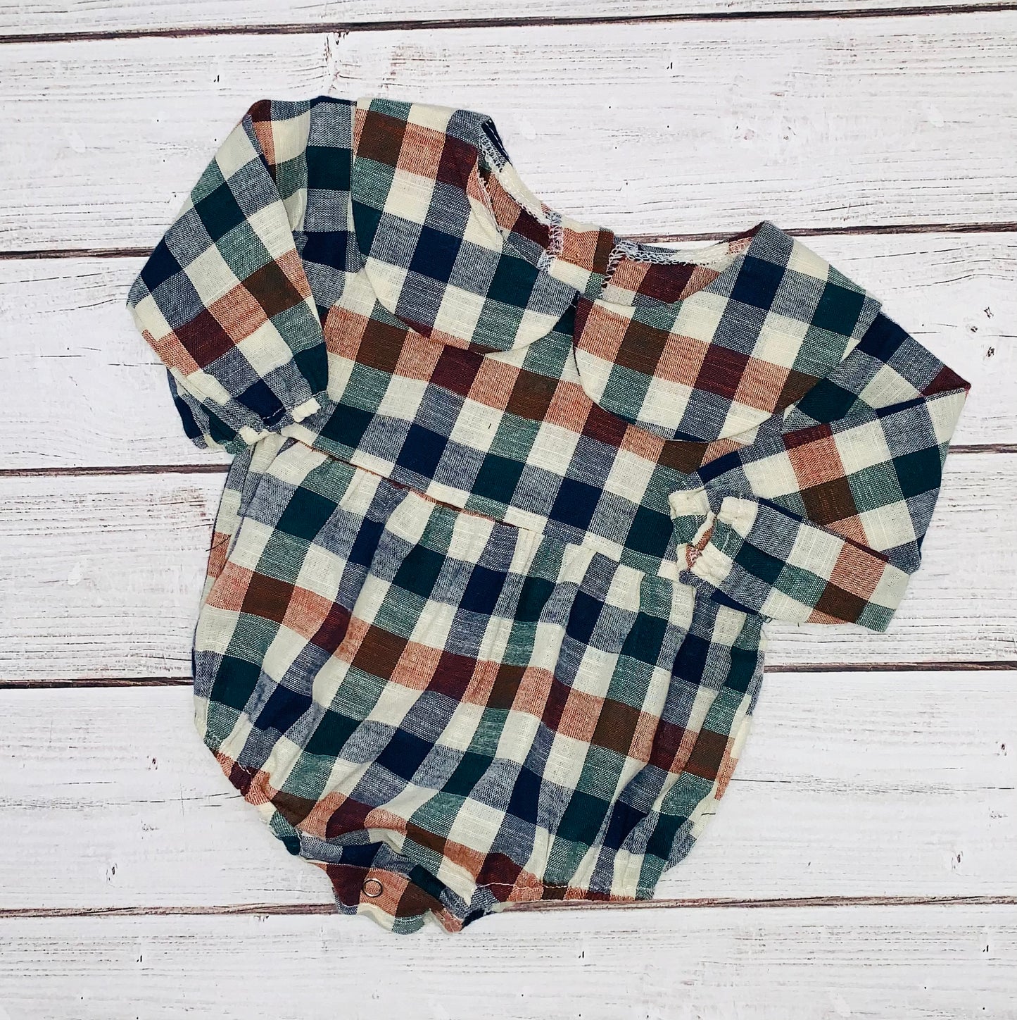 Navy Vintage Plaid Girl Bubble Romper