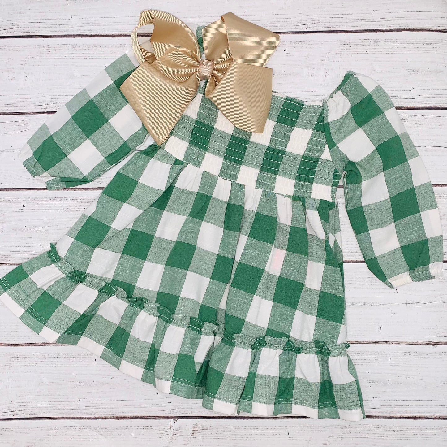 Dark Ivy Plaid Smocked Ruffle Dress