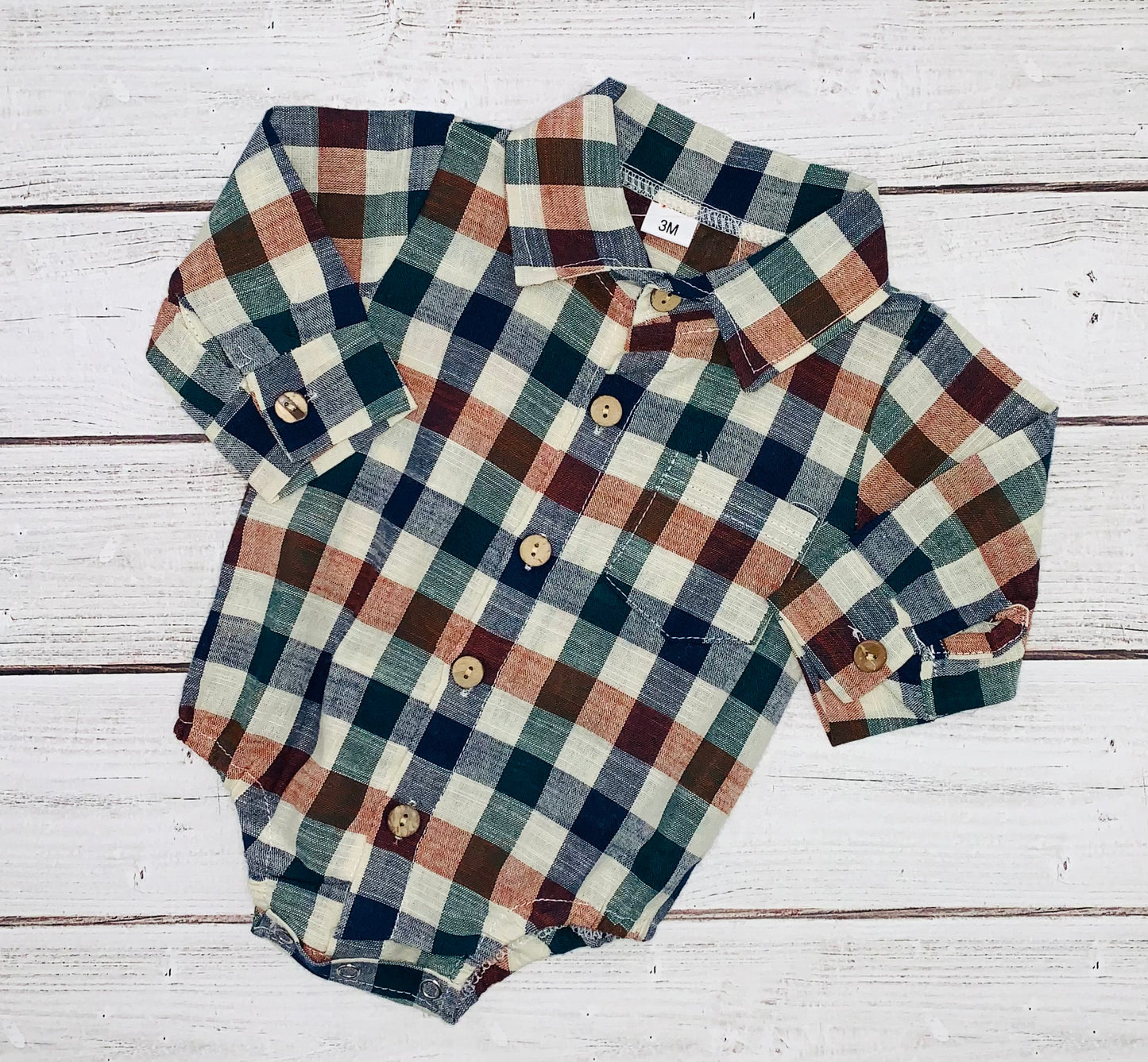 Navy Vintage Plaid Boy Romper