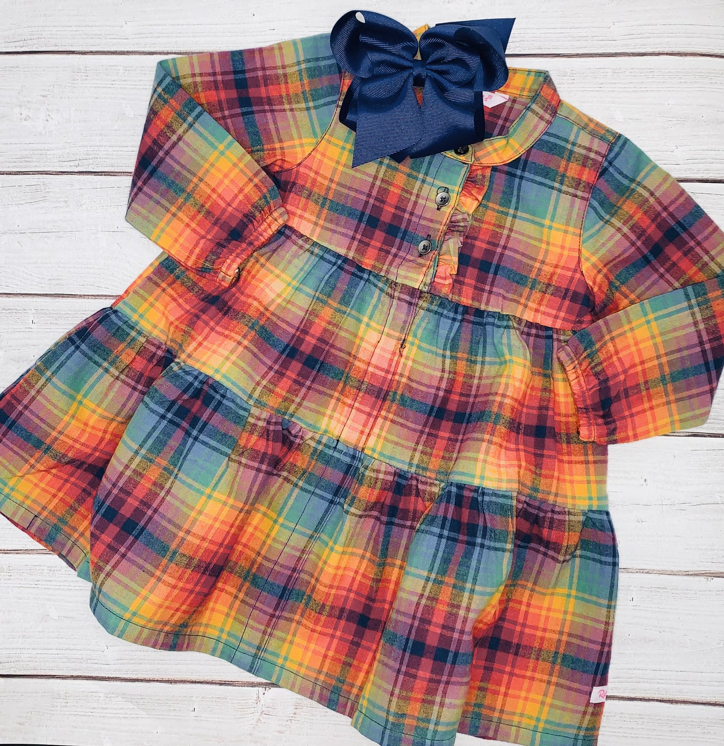 Storybook Rainbow Plaid Tiered Dress