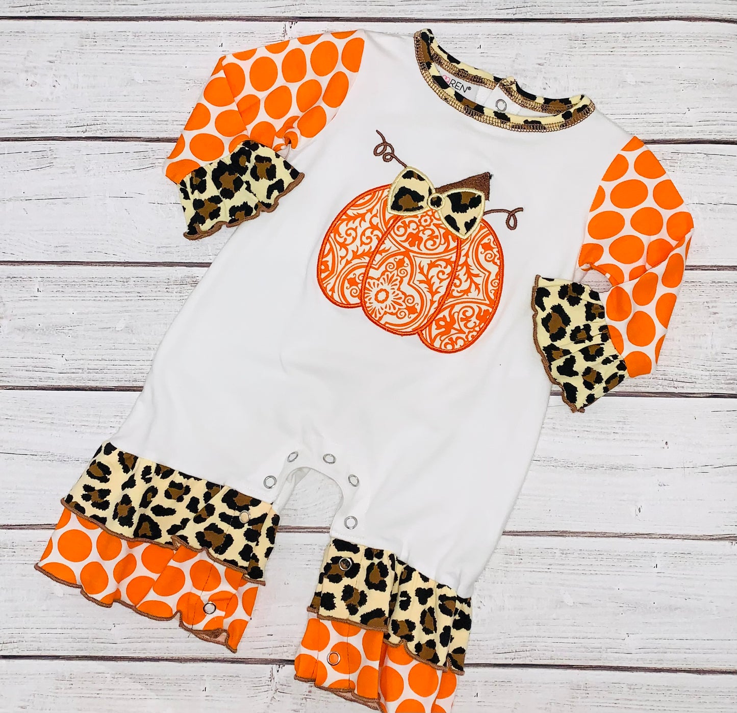 Baby Girl Orange Pumpkin Fall Romper