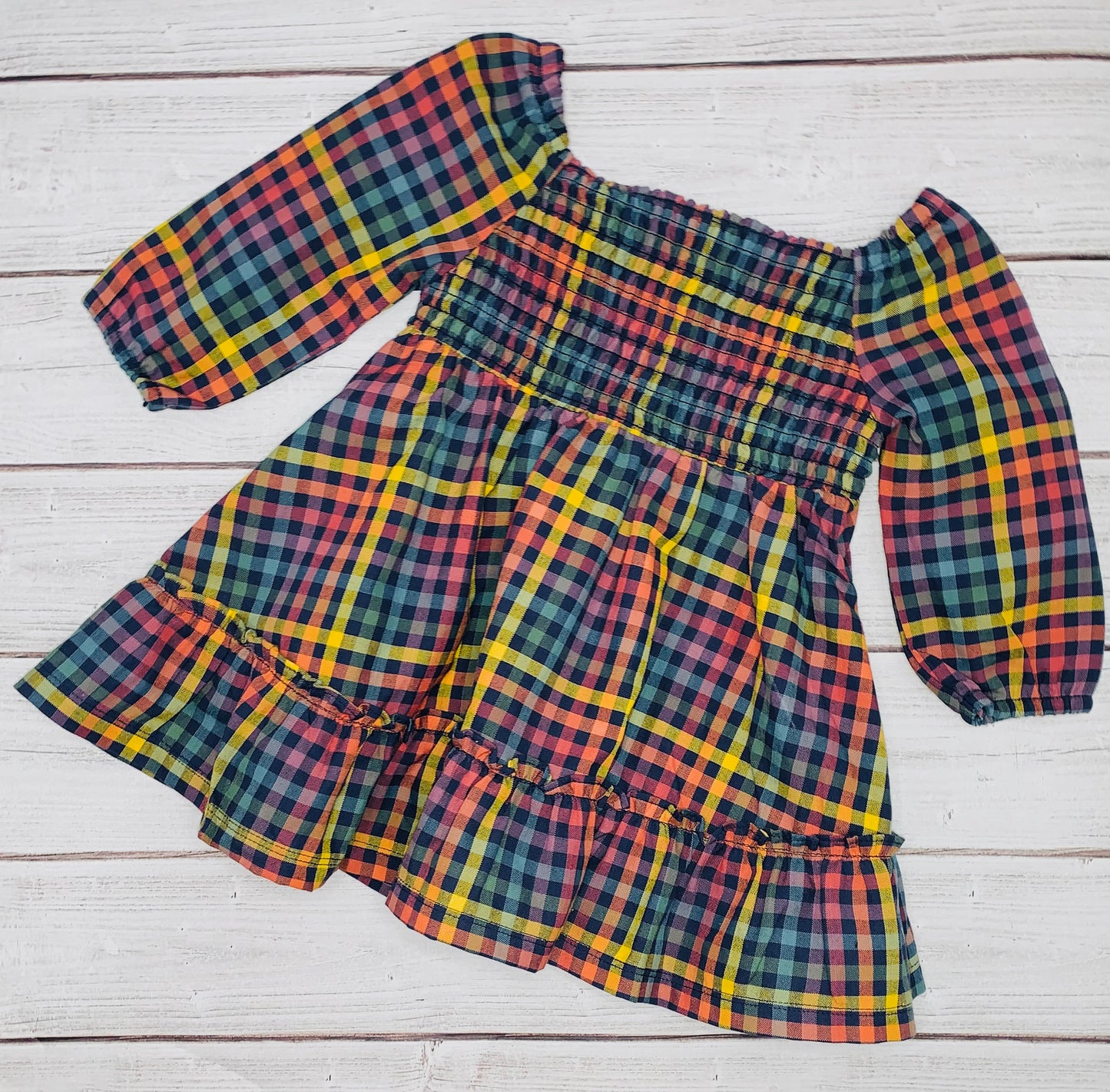 Harvest Rainbow Gingham Ruffle Dress