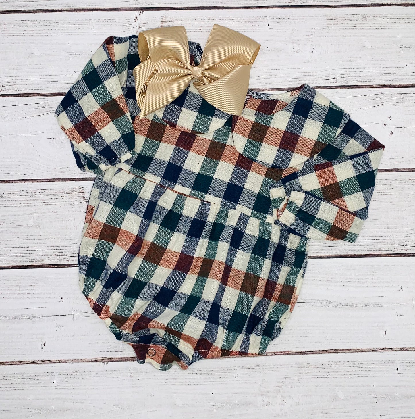 Navy Vintage Plaid Girl Bubble Romper
