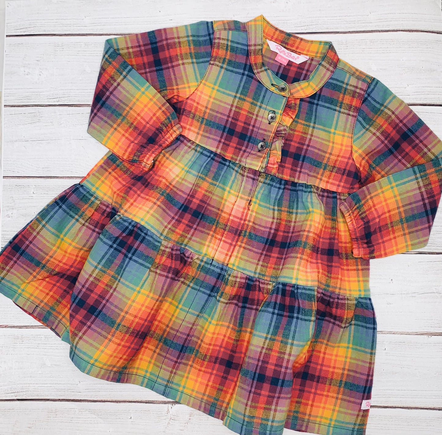 Storybook Rainbow Plaid Tiered Dress