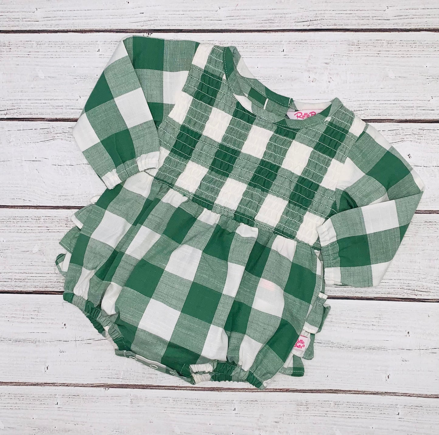 Dark Ivy Plaid Smocked Bubble Romper