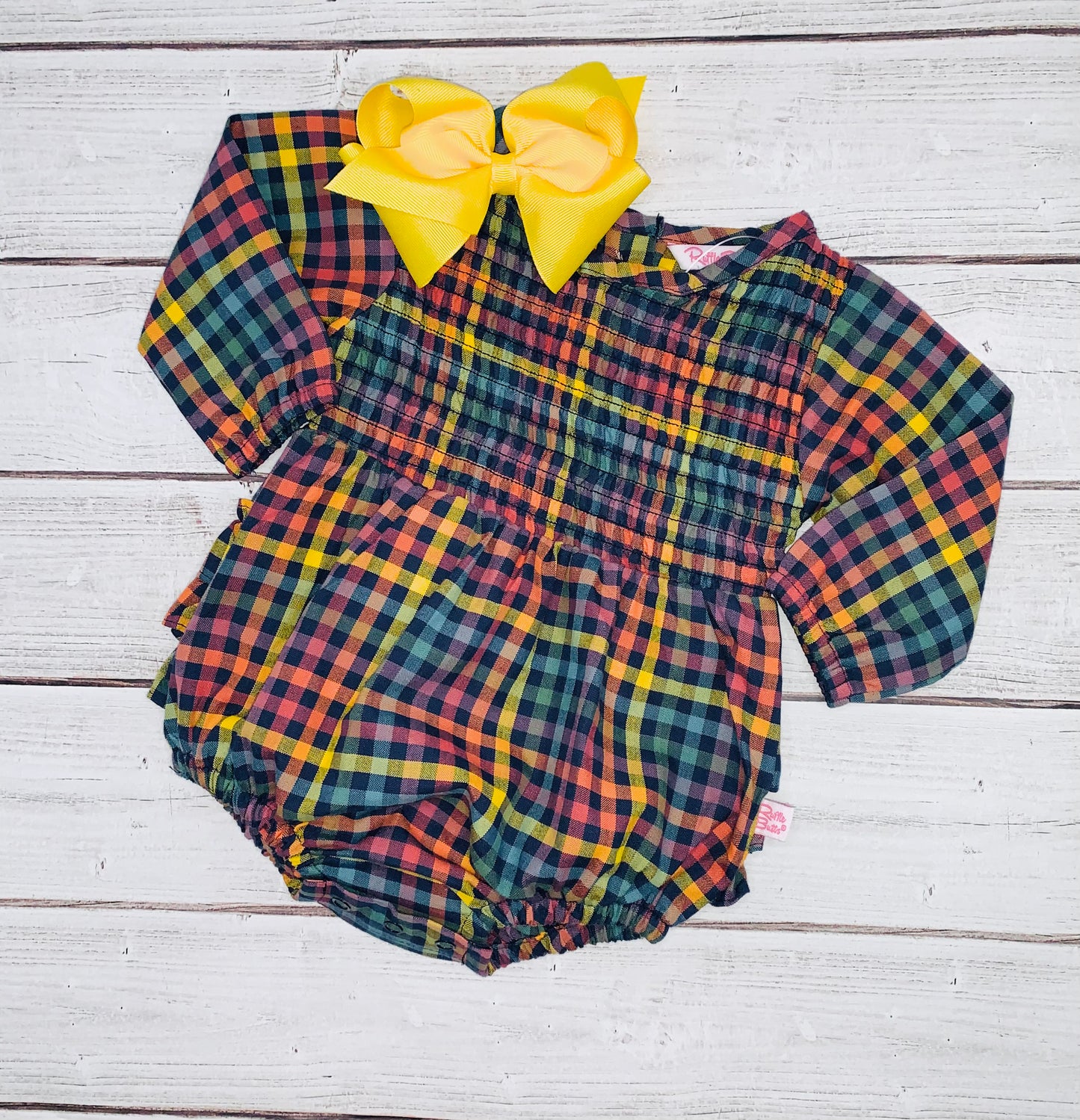 Harvest Rainbow Gingham Bubble Romper