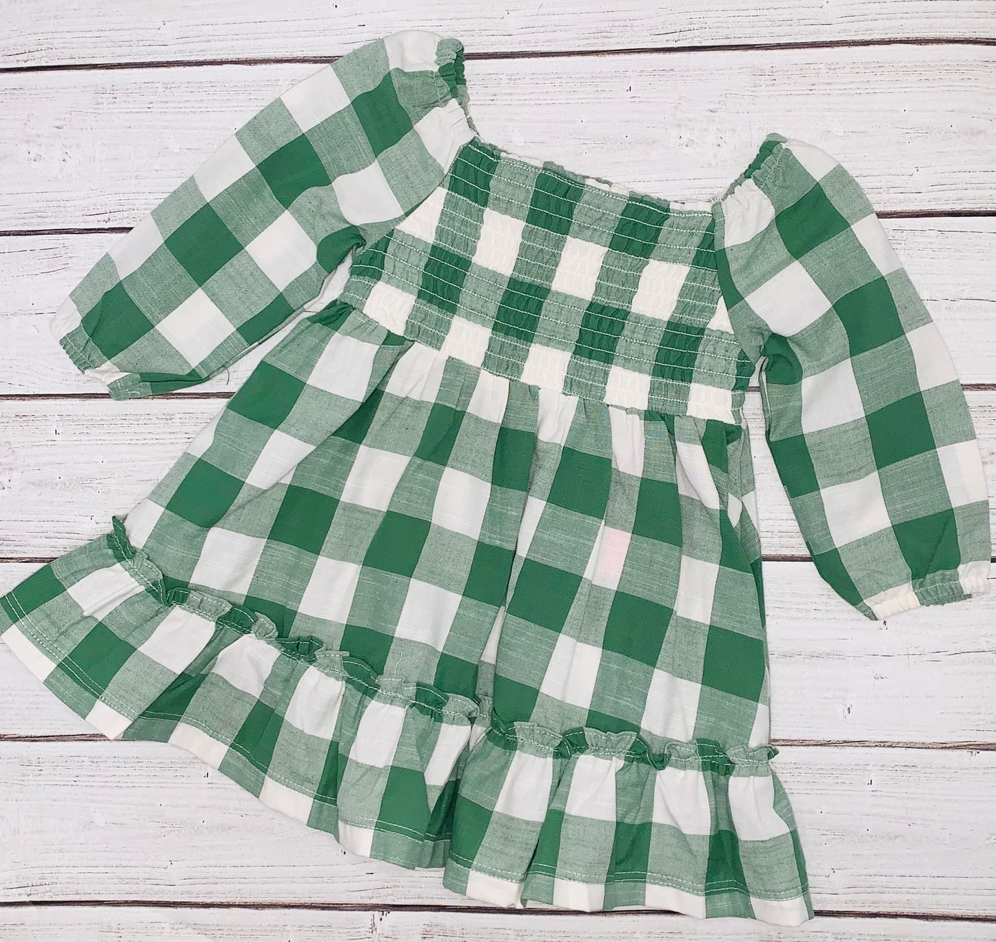 Dark Ivy Plaid Smocked Ruffle Dress