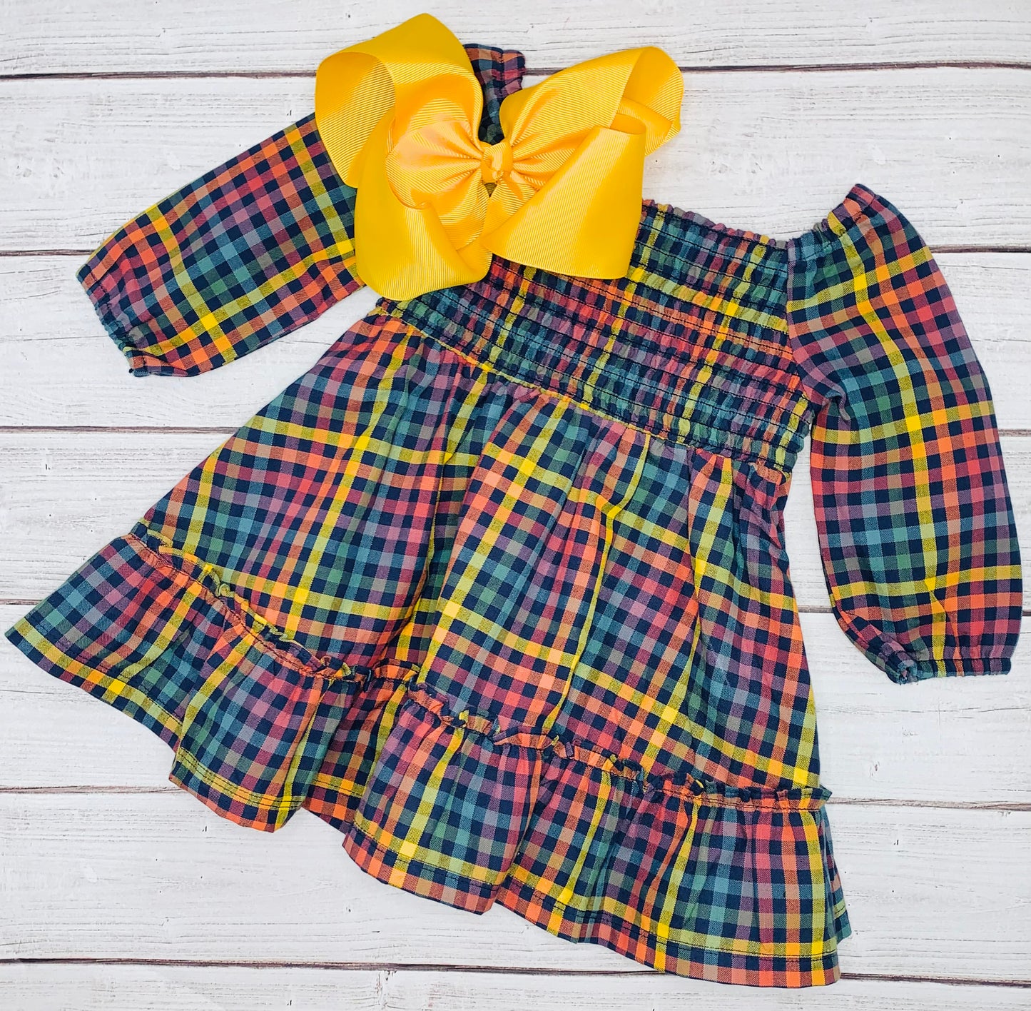 Harvest Rainbow Gingham Ruffle Dress