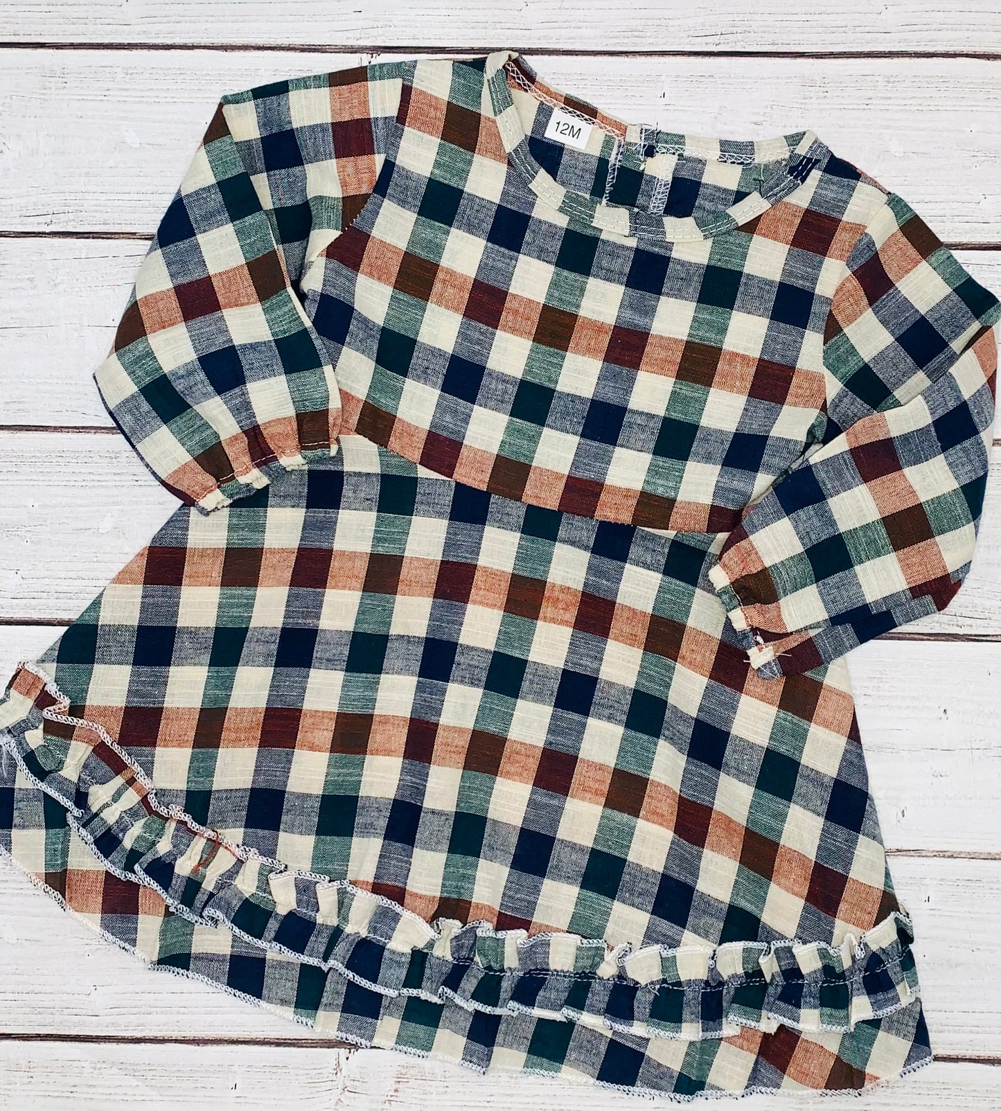 Navy Vintage Plaid Ruffle Dress