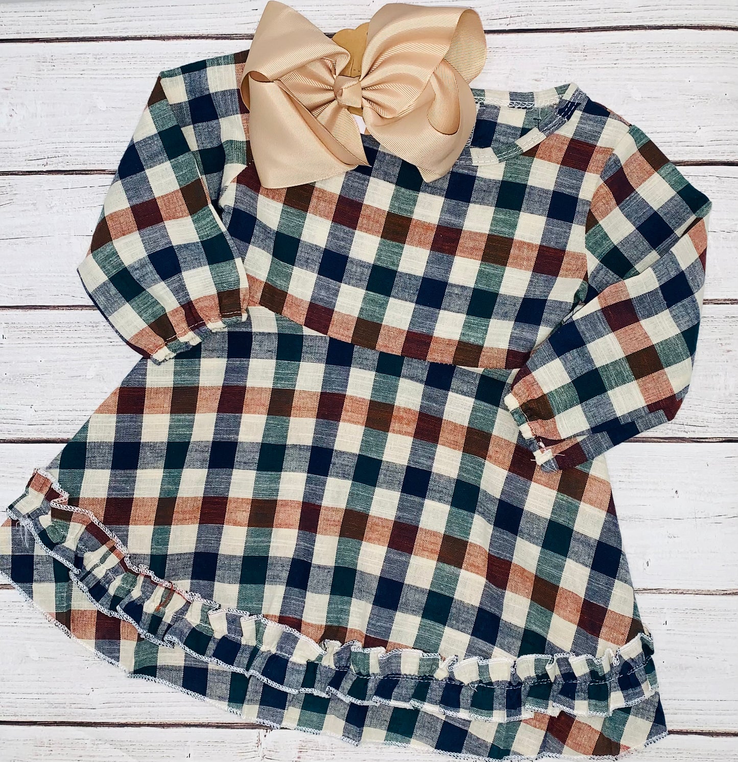Navy Vintage Plaid Ruffle Dress