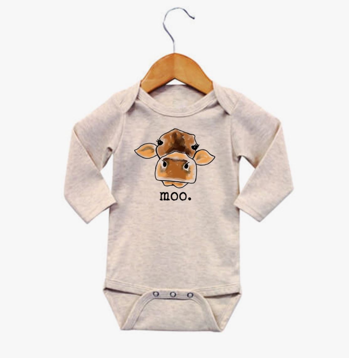 Moo Long Sleeve Unisex Baby Onesie