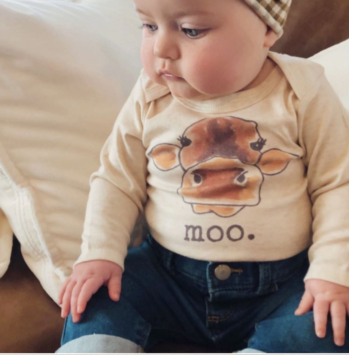 Moo Long Sleeve Unisex Baby Onesie