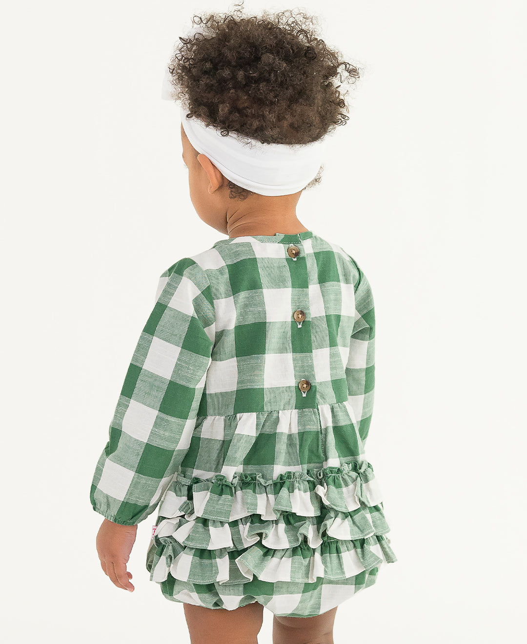 Dark Ivy Plaid Smocked Bubble Romper