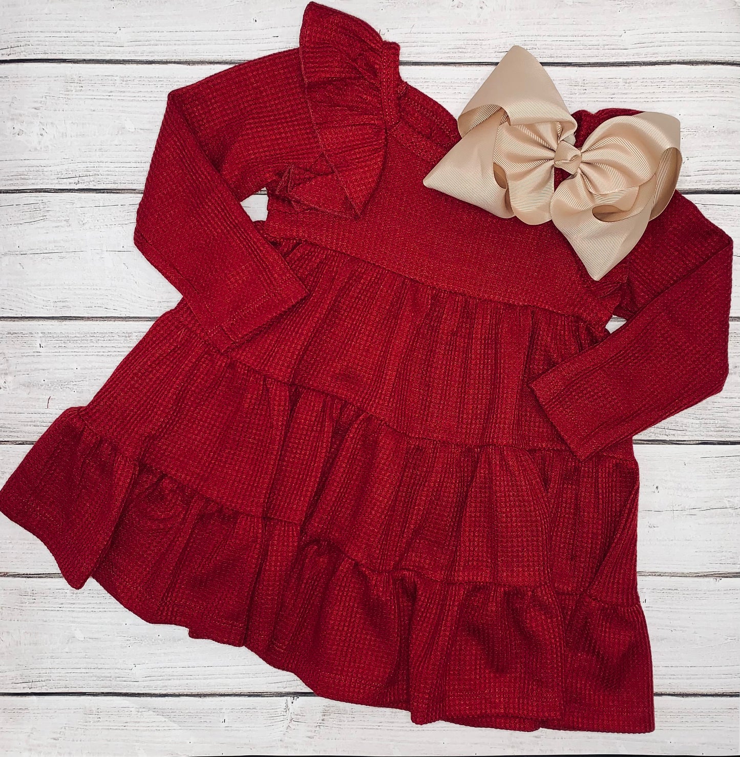 Berry & Olive Wreath Waffled Knit Dress