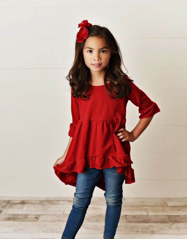 Maroon Red Wine hi-lo Ruffle Tunic