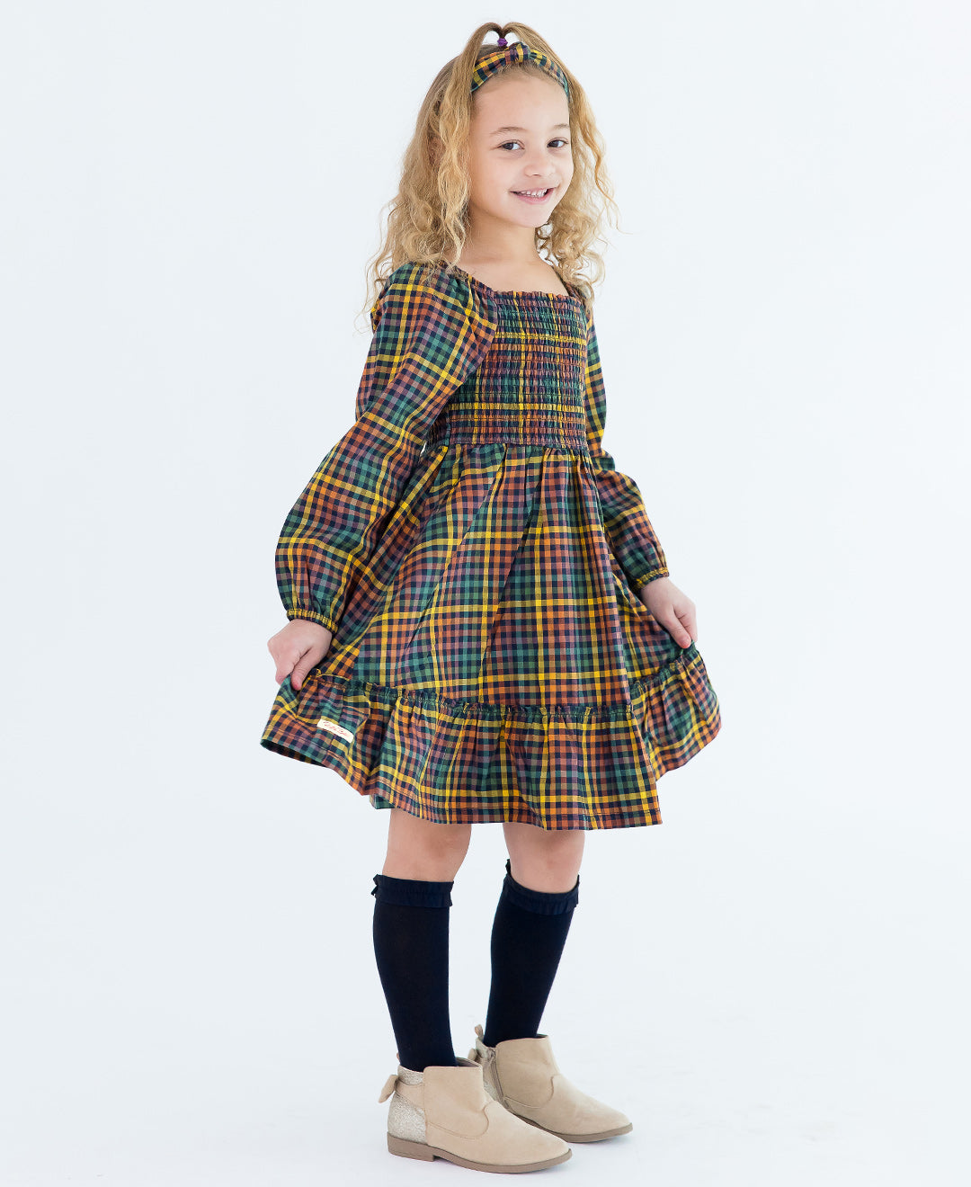 Harvest Rainbow Gingham Ruffle Dress