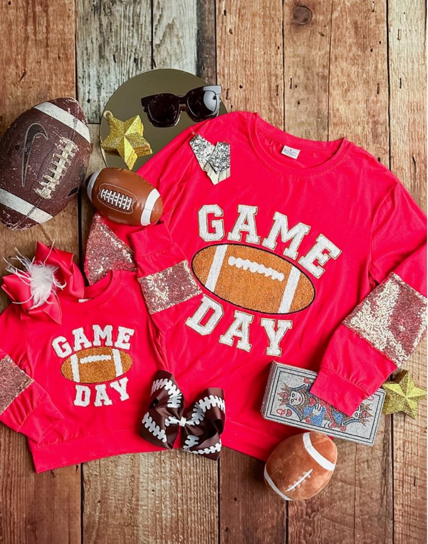 Mommy & Me Game Day Red Sequin Sleeve Shirt