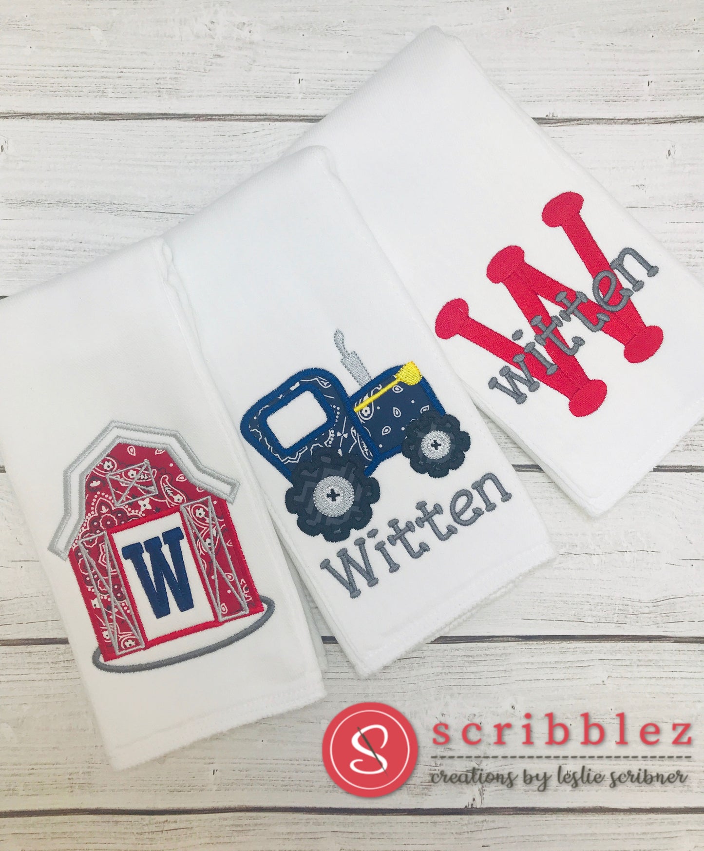 Farm baby Embroidery Burp Cloth Set of 3