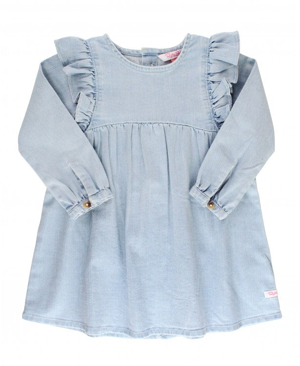 Denim Lightwash Flutter Button Back Dress