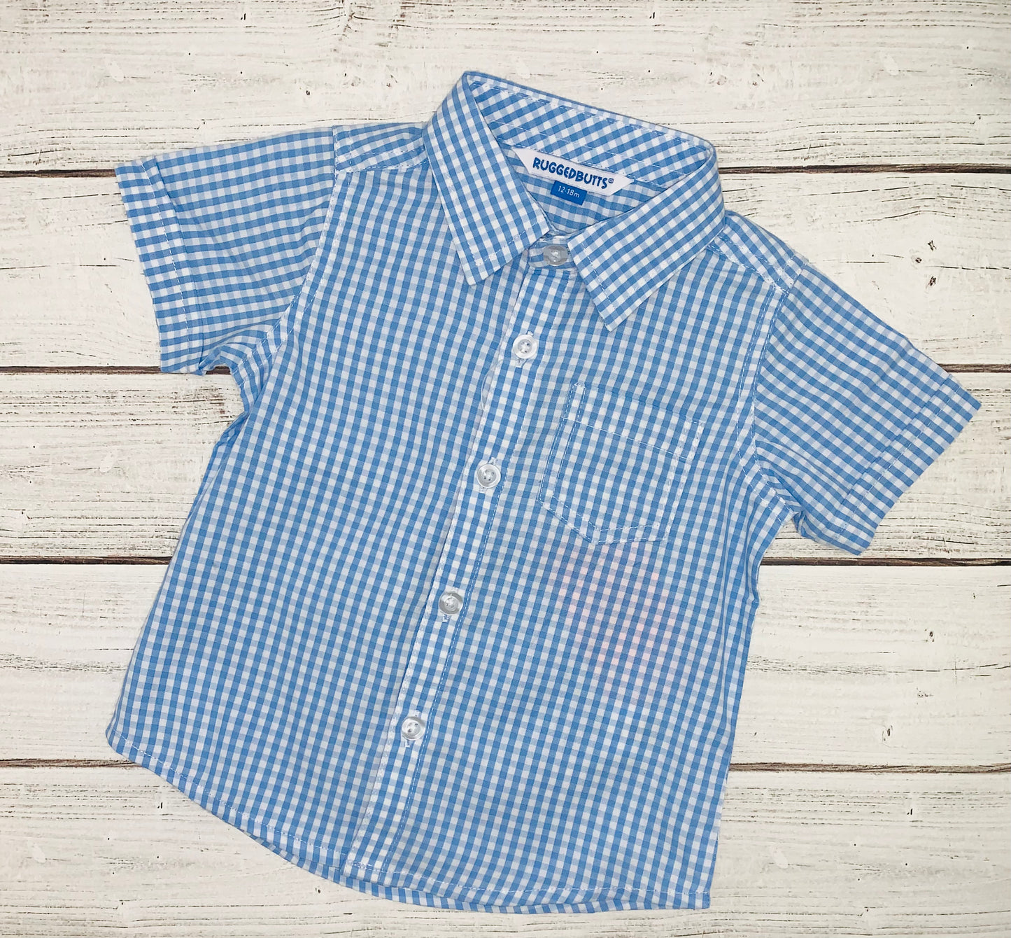 Blue Gingham Short Sleeve Button Down Shirt