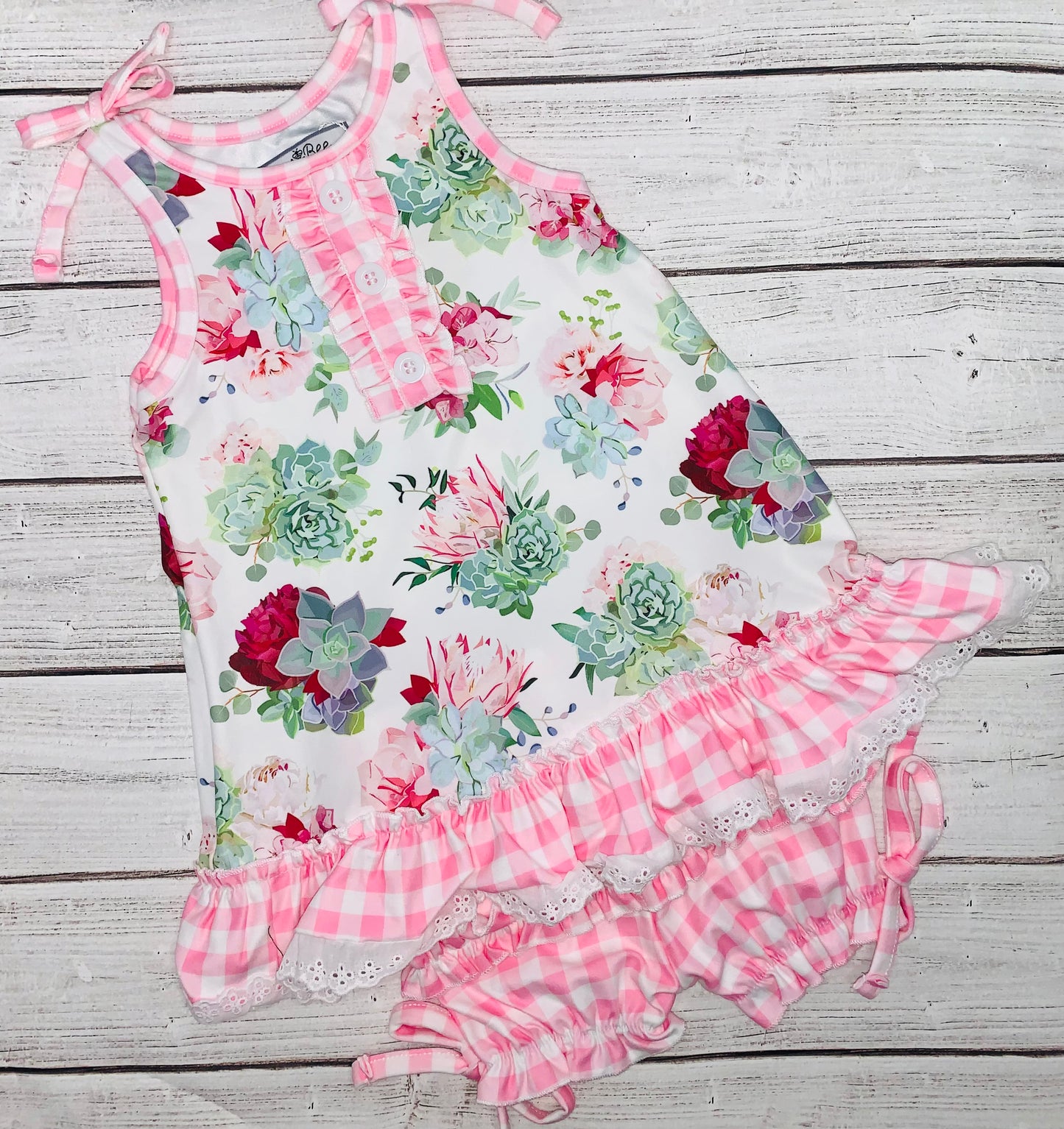 Pink Succulent Gown & Bloomers