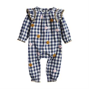Navy Gingham Poka Dot Romper