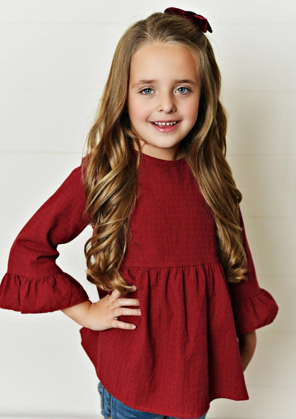 Girls Ruffle Sleeve - Button Back Tunic