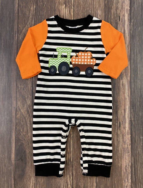Tractor & Pumpkin Striped Romper