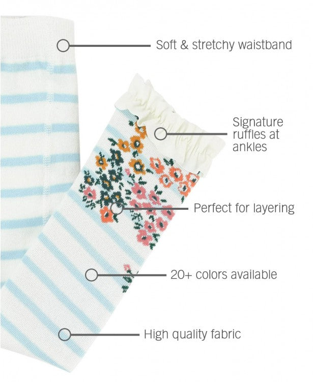 Blue Stripe Floral Footless Ruffle Tights
