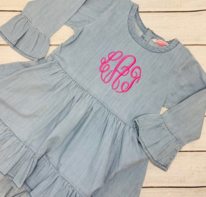 Monogrammed Denim Tunic Dress