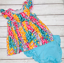 Load image into Gallery viewer, Rainbow Leopard Ruffle Short Set
