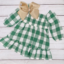 Load image into Gallery viewer, Dark Ivy Plaid Smocked Ruffle Dress