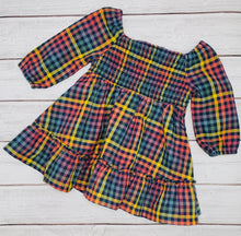 Load image into Gallery viewer, Harvest Rainbow Gingham Ruffle Dress
