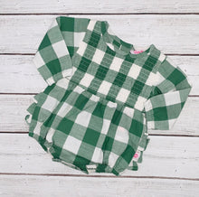 Load image into Gallery viewer, Dark Ivy Plaid Smocked Bubble Romper