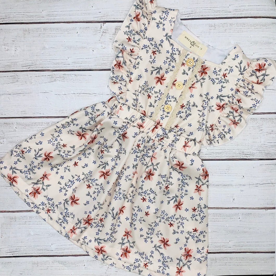 Dainty Floral Print Button Spring Dress