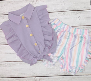 Lavender Linen Ruffle Tank & Shorts Set
