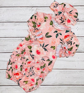 Peachy Floral Newborn Gown