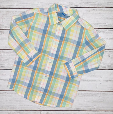 Rainbow Plaid Long Sleeve Button-Up Shirt