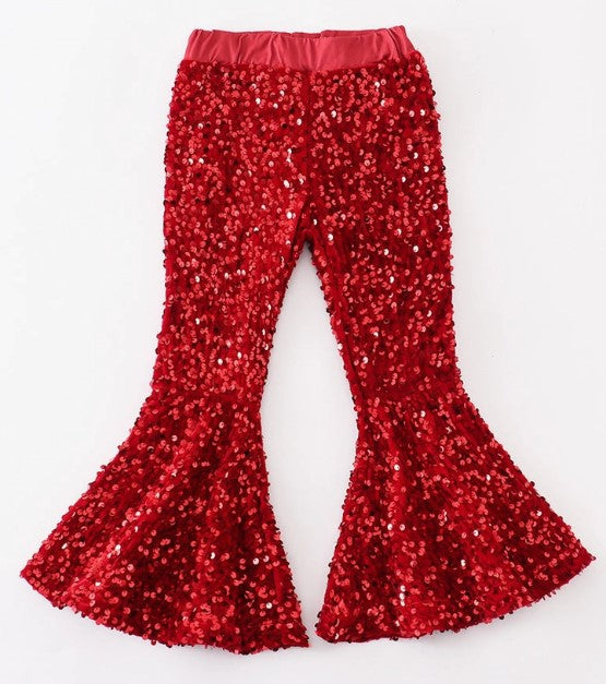 RED Sequined Bell Bottom Pants