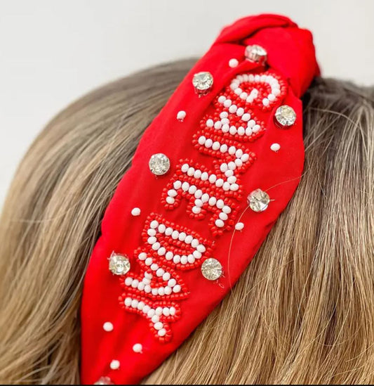 ‘Game Day’ Embellished Headband - Red & White