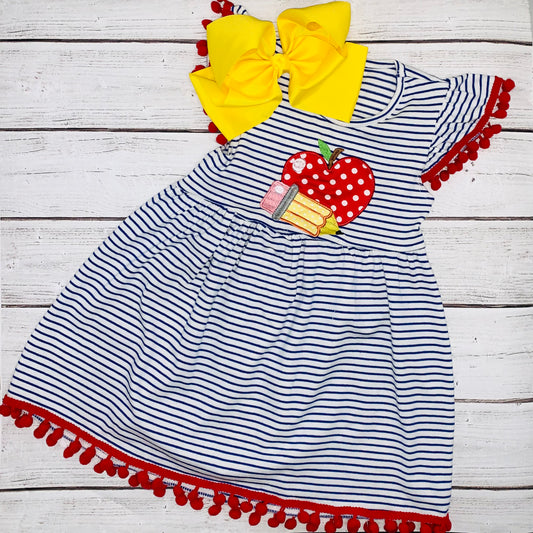 Back To School Apple Blue Stripe Dress