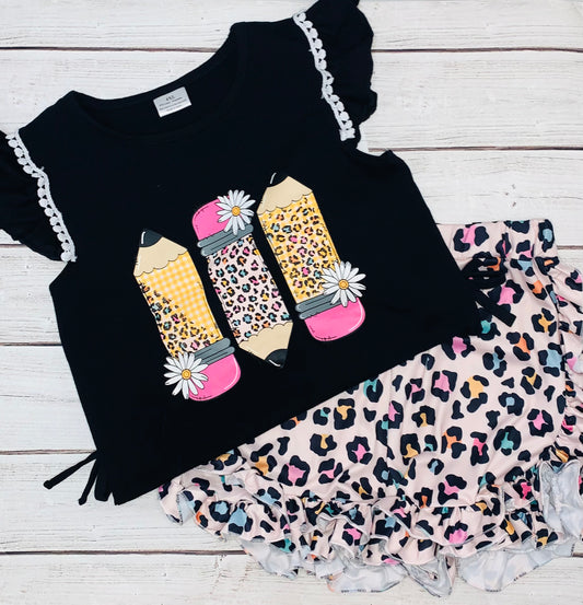 Back To School Leopard Pencil Short Set