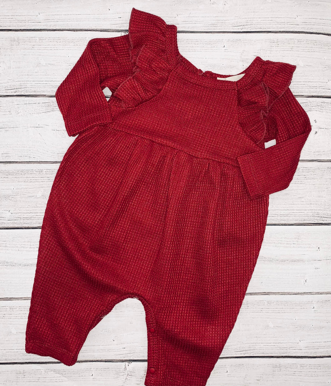 Berry & Olive Wreath Waffled Knit Romper