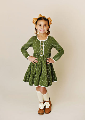 Olive Green Dainty Petal Dottie Dress