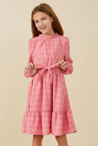 Pink Textured Long Sleeve Dress