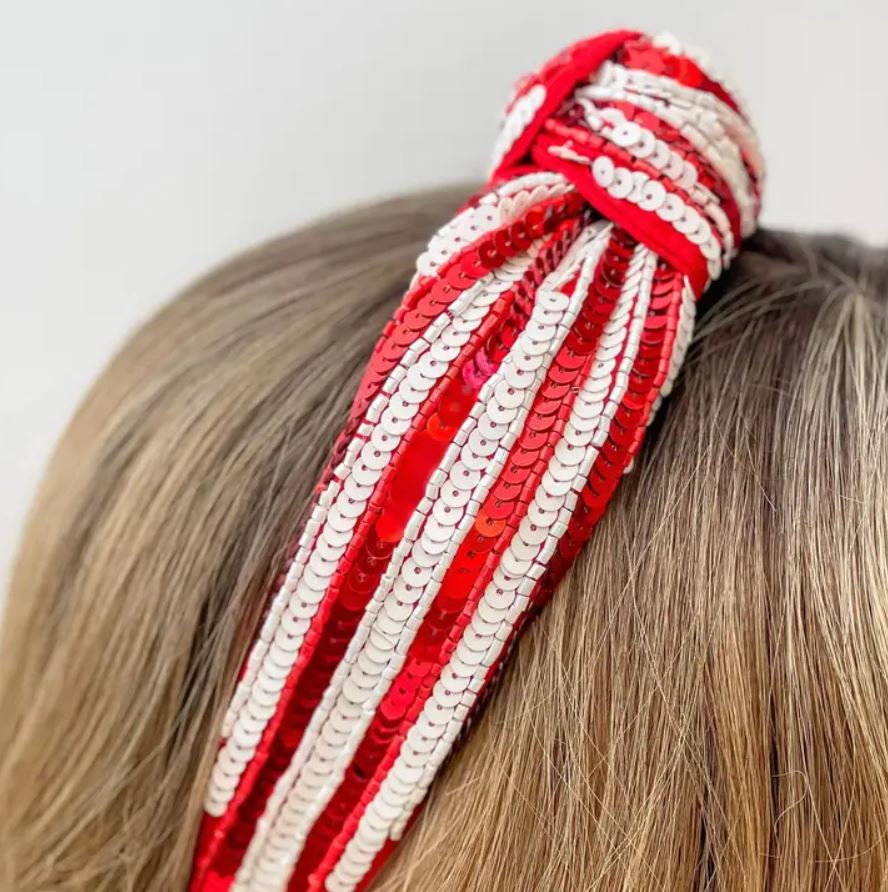 Game Day Sequin Headband - Red & White