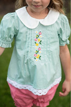 Load image into Gallery viewer, Teal &amp; Pink Lace Collar Embroidered Bloomer Set