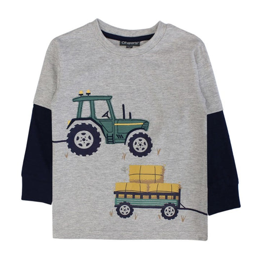 Harvest Tractor Print & Appliqué Shirt